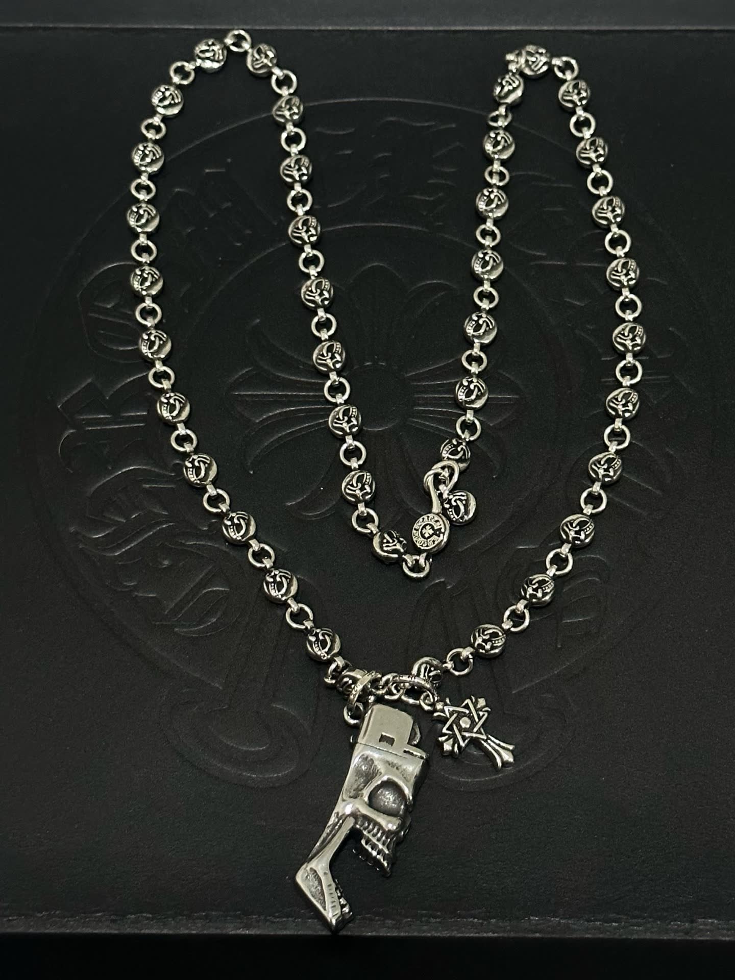 Chrome Hearts Silver Skull and Crossbones Necklace